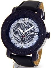 KING MASTER WATCH MENS DIAMOND LARGE JOJO BLACK CASE FACE LEATHER BAND HIPHOP