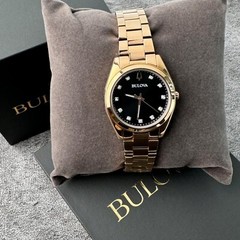 BULOVA WOMENS CLASSIC SURVEYOR ROSE GOLD DIAMOND GRAY DIAL WOMEN’S WATCH 97P156