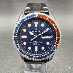 Lorus Dive Watch Men 38mm Blue Dial Silver Tone Daydate Pepsi Y143-804A New Batt