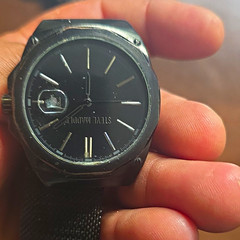 Steve Madden SMW028 Black Dial Quartz Octagon Watch Black Mesh Band Date 3 ATM