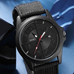 Mens Military Sports Woven Nylon Strap Simple Calendar Quartz Analog Wrist Watch