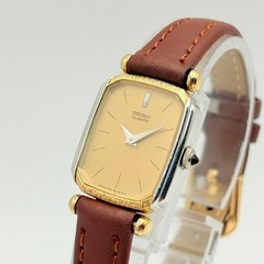 Seiko 1400-7010 Quartz Women Square Wristwatch Gold Silver Battery Replaced