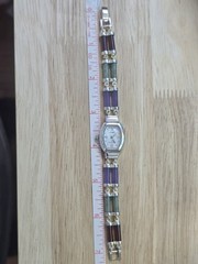 Vtg Main Line Time Sterling Silver 925 Multi Color Jade Bracelet Watch 7.5″ LTO
