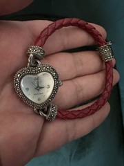 Ecclissi Sterling Heart Quartz Wristwatch Silver Dial Red Leather Wrap Strap
