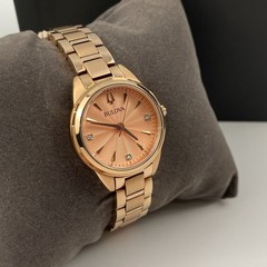 Bulova Sutton Women’s Watch 97P151 Rose Gold Tone Dial Diamond Accent Quartz