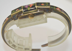 LAZARUS”FOND ACIER INOXYDABLE” Swiss Enamel Bracelet Womens watch RARE”