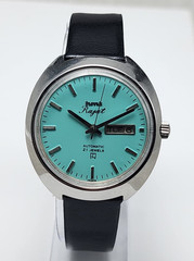 HMT Rajat 21 Jewels Automatic Turquoise Blue Dial Day Date Vintage Men’s Watch
