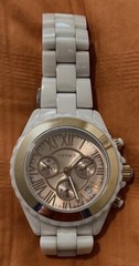 Vicence Italy Bold White Ceramic Chronograph Watch 14K Pink Gold Bezel