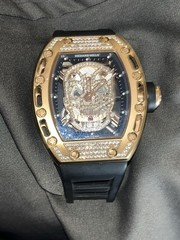 Richard Mille RM 052 Skull Skeleton Manual Mechanical Rose Gold 50m Black Strap
