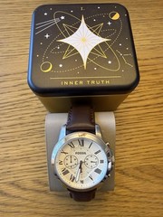 Fossil Grant Chronograph White Roman Dial Brown Leather 44mm Quartz 50m Box