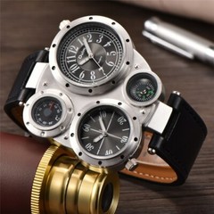 Big Face Oulm Original Quartz Watches Design Dual Time Watch Decorative Compass