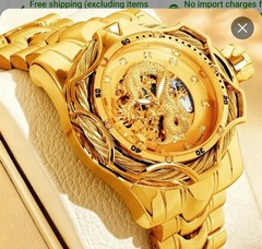 Gold Metal Bracelet Automatic Wristwatch with Dragon Dial