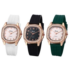 Women Girls Rhinestone Square Dial Jelly Silicone Band Quartz Analog Wrist Watch