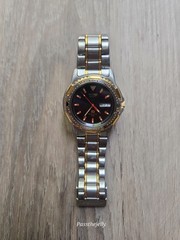 Seiko Watch Mens Sports 150 Two Tone Diver Style Black Dial Day Date Quartz Y2K