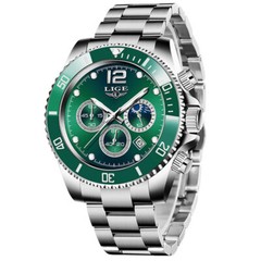 LIGE Men Watch Chronograph Stainless Steel Wristwatch for Business Males Watches