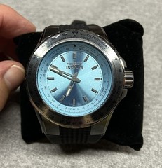 Invicta Aviator 50575 Men’s Watch 50mm Ice Blue Dial Black Silicone NIB