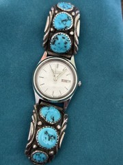 Set Of Woman’s Sterling And Turquoise Watch Tips With Seiko Watch Read Descript!
