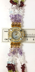 Lucoral Quartz Watch ~ Gemstone Beads Rhinestones MOP Face ~ Needs Battery