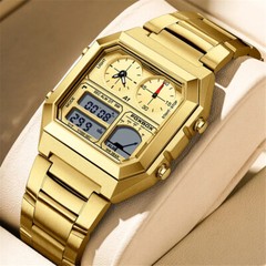 LIGE FOXBOX Men Watch Rectangle Wristwatch Digital Quartz Male Steel LED Watches
