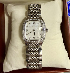 David Yurman Thoroughbred Diamond Stainless Steel Watch Mother of Pearl Sapphire
