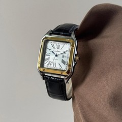 Men’s Square Quartz Watch Roman Numeral Leather Strap Date Dress Wristwatch