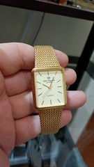 JULES JURGENSEN Rectangular Vintage Men’s Watch Gold Tone Quartz 26 mm Box
