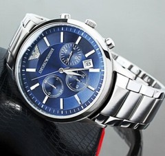 EMPORIO ARMANI MENS WATCH STAINLESS STEEL SILVER BRACELET WITH BLUE DIAL AR2448