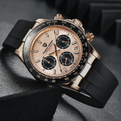 40mm PAGANI DESIGN Rose Golden Dial Full Chronograph VK63 Quartz Men Wrist Watch