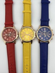 Liu Times Set of 3 Watches Red, Blue & Yellow Rose Gold Cases- New Batteries