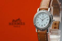 Full Set [MINT] Vintage HERMES Clipper CL4.210 Qz White Dial 24mm Women Watch