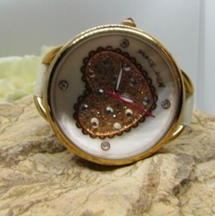 Betsey Johnson 3D PAVE HEART Watch Leather Band Bracelet Style -RARE BJ00067