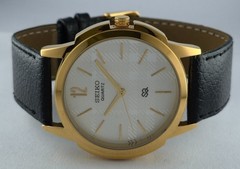 Beautiful Seiko Slim Round White Dial Quartz Men’s Wristwatch Leather Band