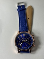 Blue Leather Watch Womens Quartz Analog Roman Numeral Dress Casual 40mm 8in