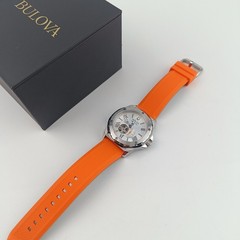 Bulova 98A226 Marine Star Automatic Watch White Dial Orange Rubber Strap