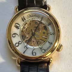 Stührling Automatic Skeleton Dial Gold Tone Steel Case Black Leather Strap