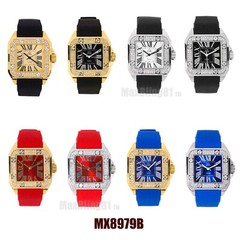Watch Bling Gold Plated Iced Icy Simulated Diamond Square Silicone Band Hip Hop