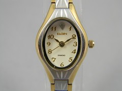 Elgin Diamond Watch Women Dainty 19mm Two Tone Clasp Band New Battery 6.75″