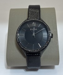 FOSSIL BQ3427 Black IP Stainless Steel Crystal Dial PU Strap Watch Tested