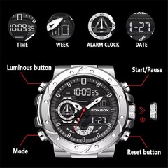 LIGE FOXBOX Men Sport Watch Military Wristwatch Outdoor Digital Weekdate Watch