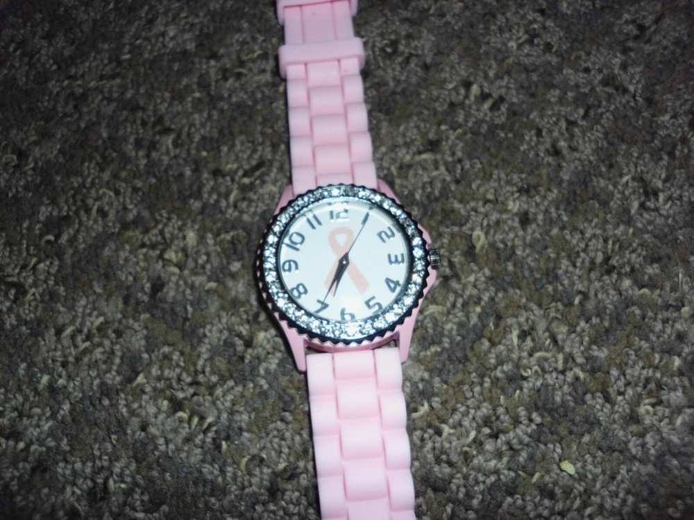 Geneva Rhinestone PINK BREAST CANCER AWARENESS Gel Watch, New