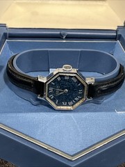 VTG Orvin Ladies Swiss 17 Jewels Watch In Box Blue Octagon Leather Band Works🔥