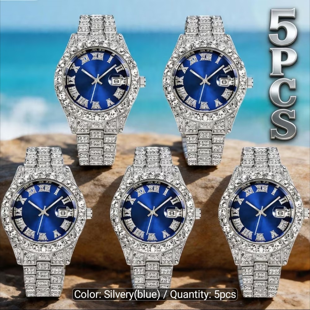 MEN AND WOMEN 5PCS PACK LUXURY SILVERY ANALOG WATCHES