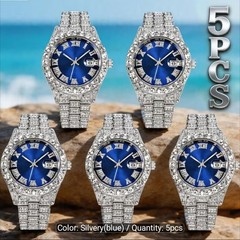 MEN AND WOMEN 5PCS PACK LUXURY SILVERY ANALOG WATCHES