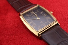 Vintage Men Seiko quartz Barrel-Tank Black Dial ,Dark Brown leather Dress Watch