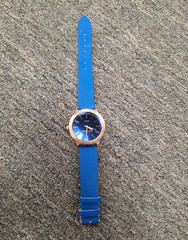 Geneva Blue Sunburst Dial Rose Gold Case Blue Faux Leather Strap Quartz Watch