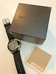MICHAEL KORS Chronograph Watch Everest Two Tone Silicone Black Strap UNISEX