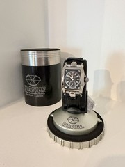 Reactor Fusion 97201 Quartz 100m Black Dial Silver Square leather. NEEDS BATTERY