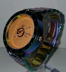 ​Pandora Quartz Wristwatch Womens Iridescent Rainbow Finish Textured Gold Tone