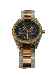 Fossil Women’s Stella Two Tone Bracelet Brown Dial Watch Clear & Gold ES 2806