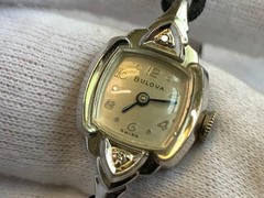 Vtg Bulova Wristwatch Swiss Made 6″ Band Clear Stones Fold Over Clasp *RUNS*